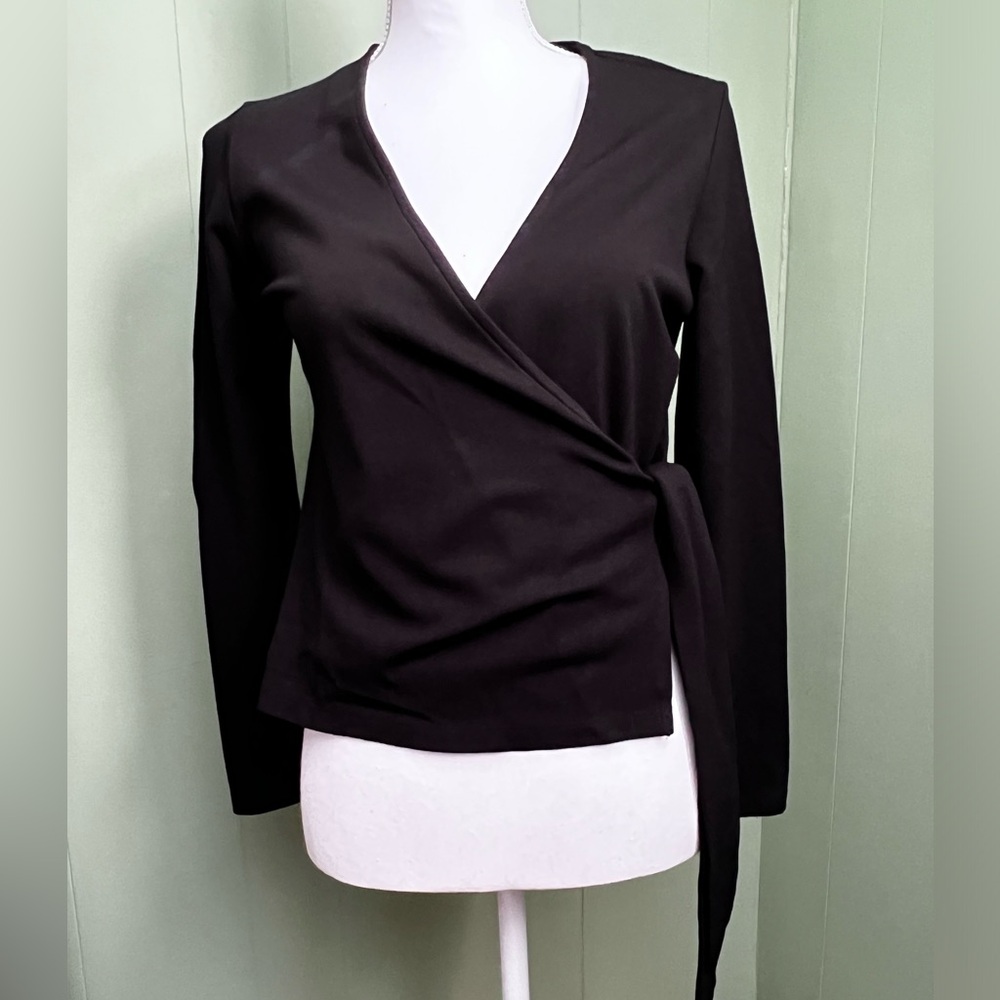 HALOGEN Criss Cross Black Long Sleeve Top, Size SP